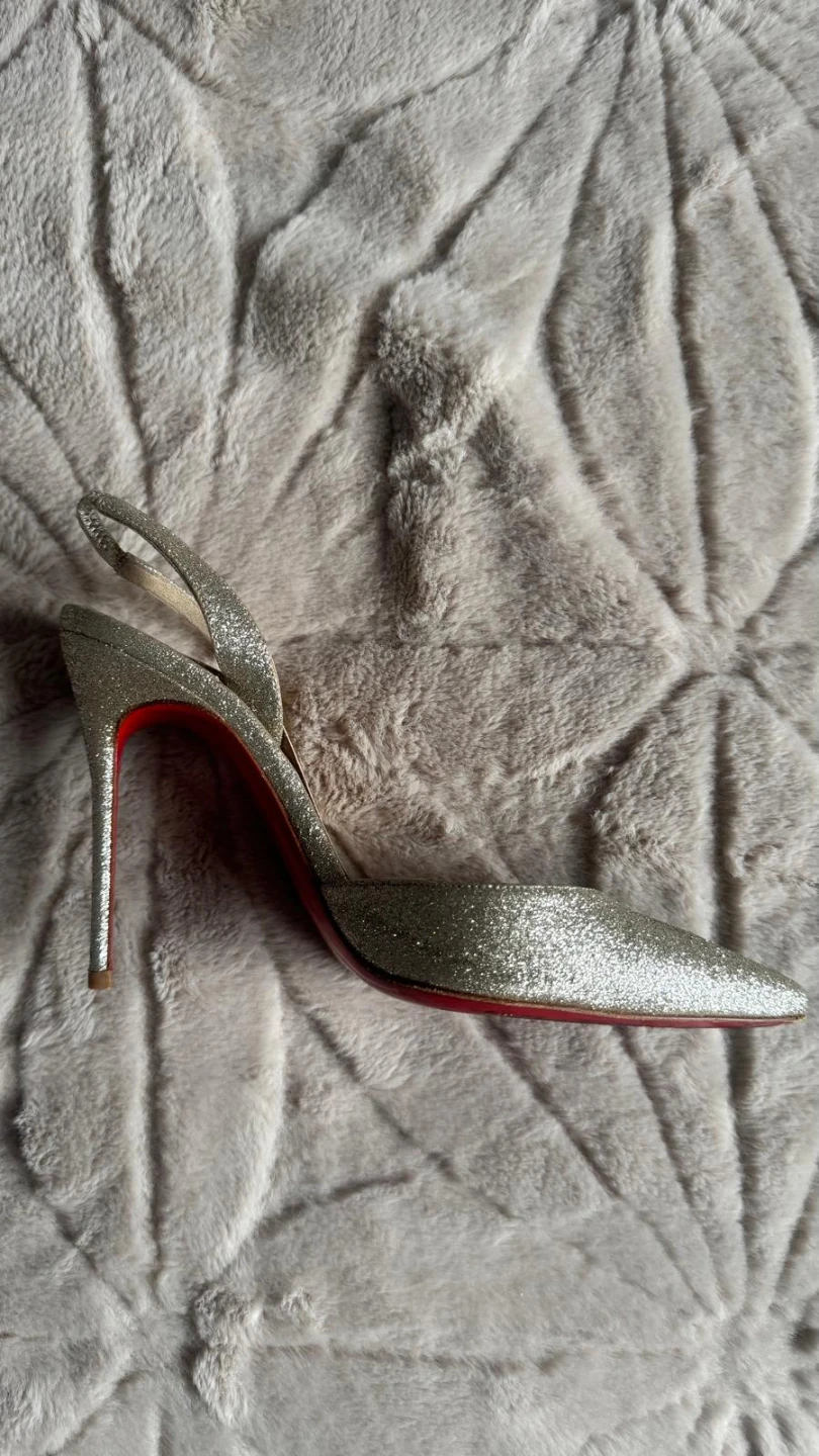 Christian Louboutin Silver Glitter Slingback Heels - Size 37 - photo 5