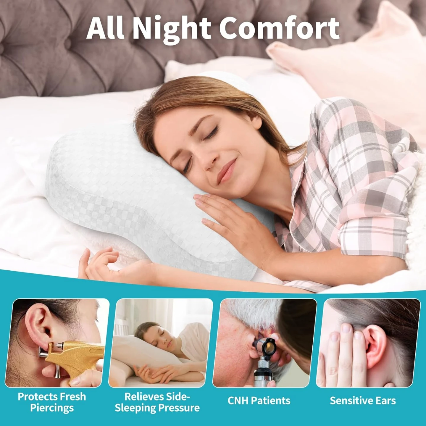 Ergonomic Ear Pillow for Side Sleepers, Piercing Pillow - photo 3