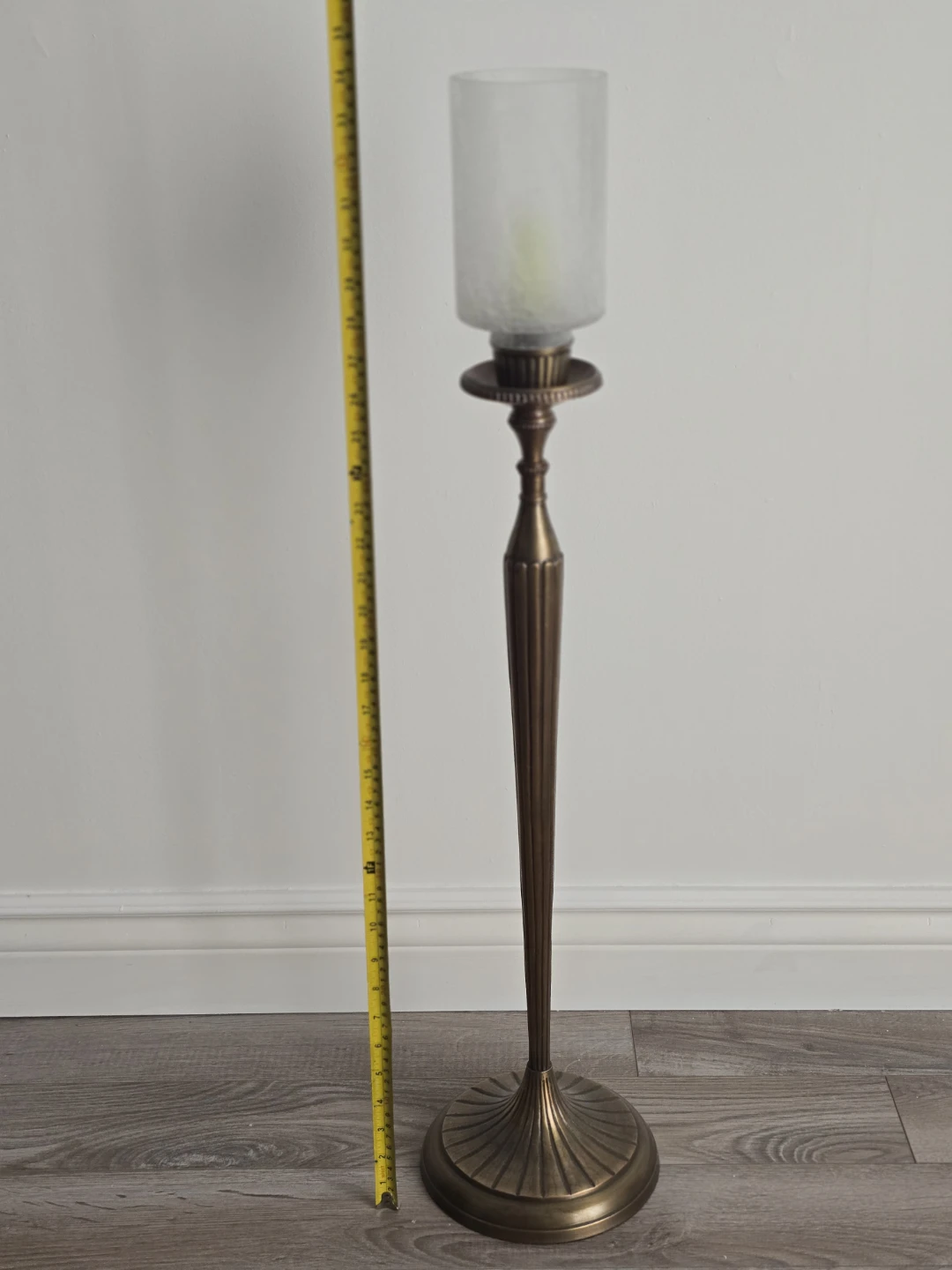 Tall Metal Floor Candlestick Holder with Frosted Glass Shade