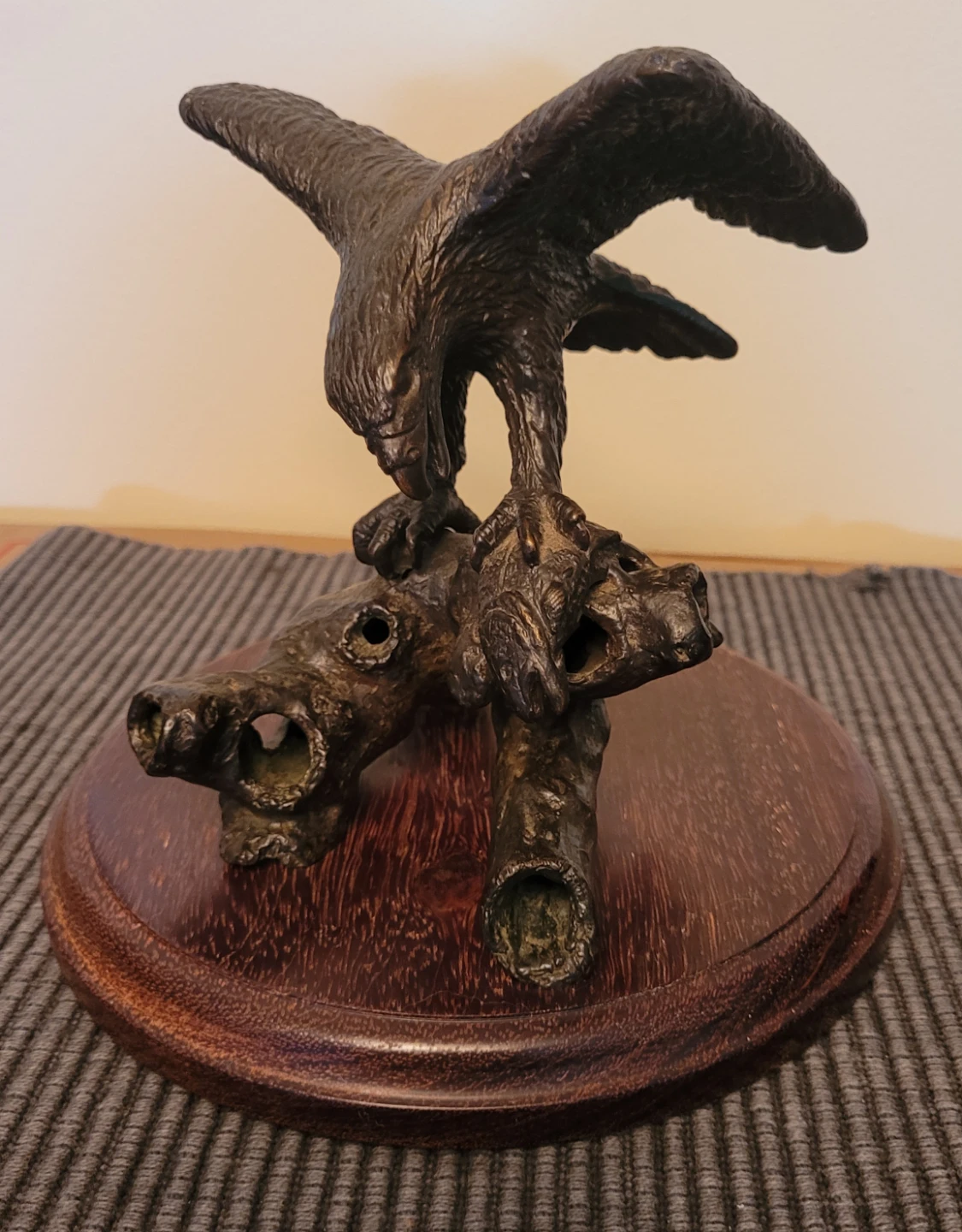 Bronze Eagle Sculpture on Wood Base by David Glazier.