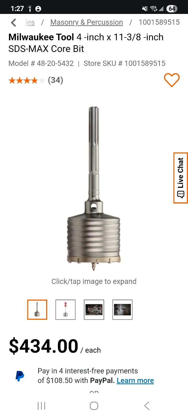 Milwaukee SDS-MAX Core Bit 4-inch x 11-3/8-inch