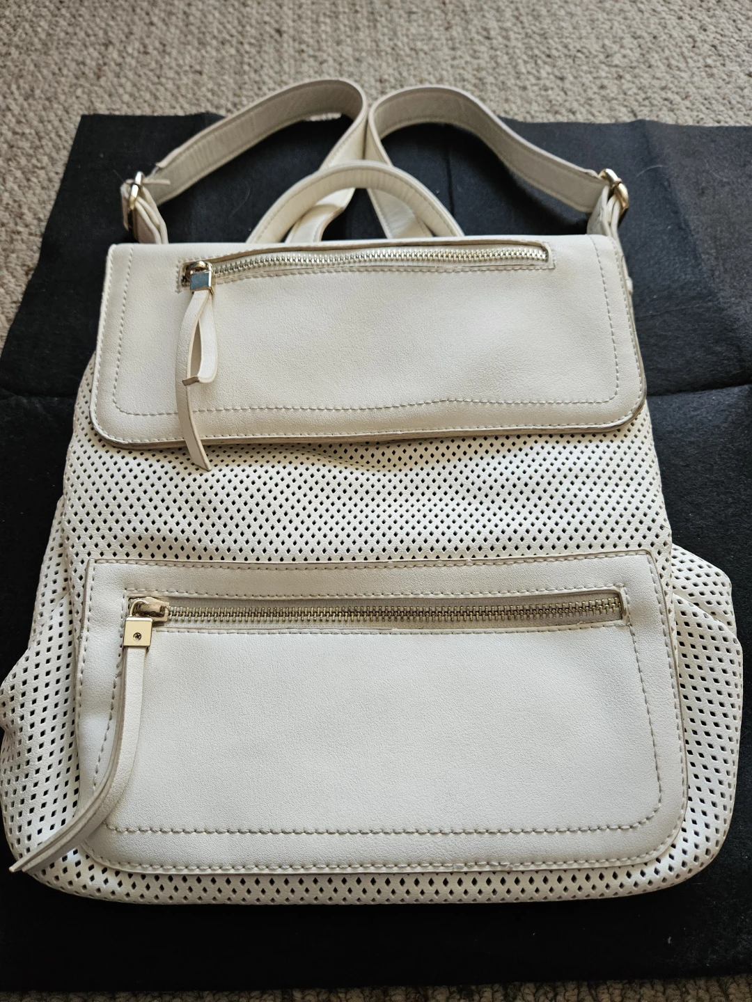 White Perforated Backpack Purse