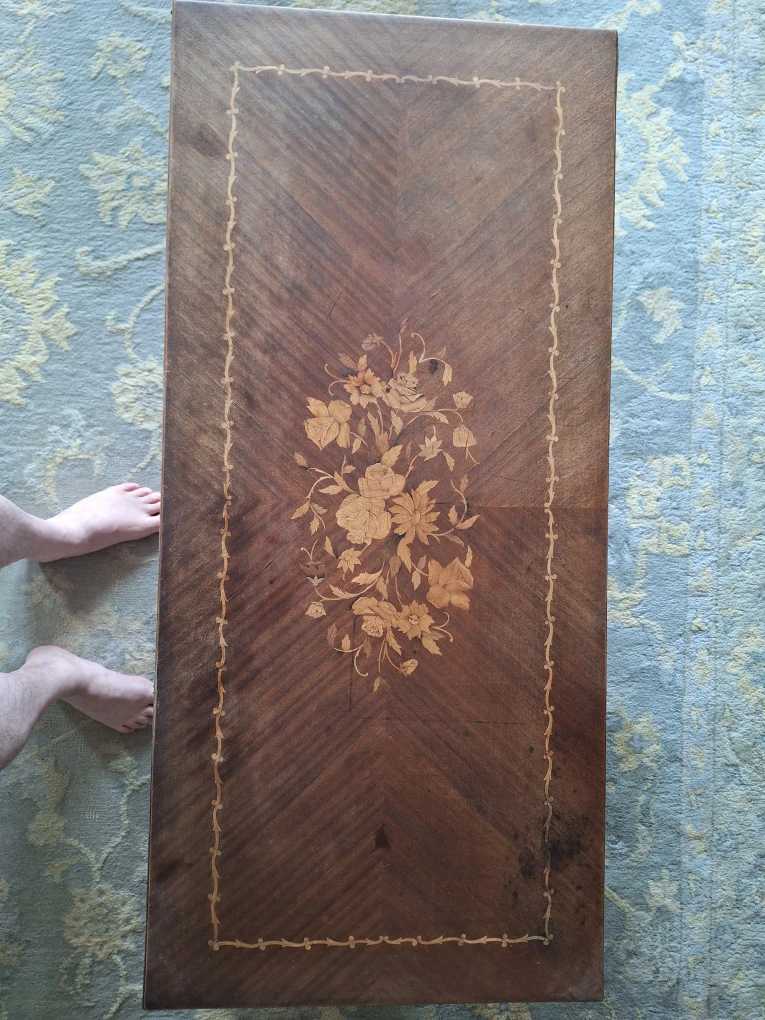 Vintage Wood Marquetry Coffee Table with Floral Inlay - photo 2