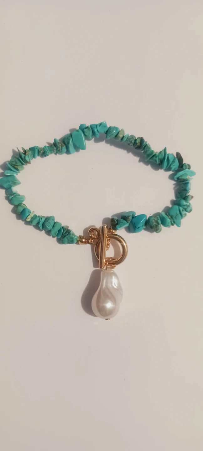 Turquoise Beaded Bracelet with Pearl Charm