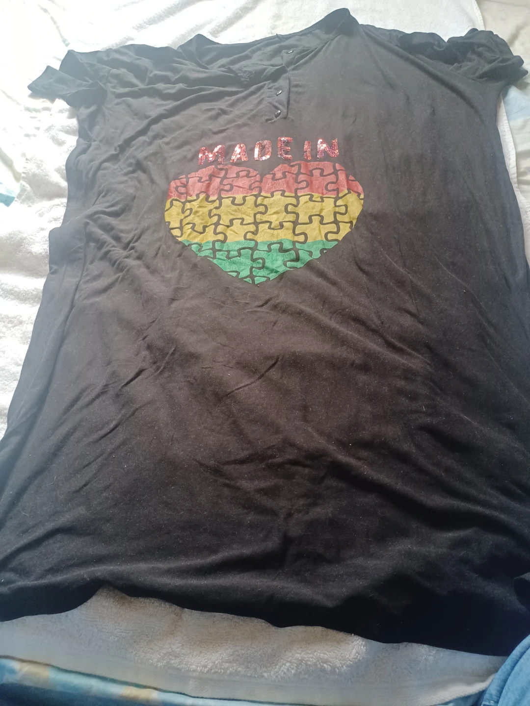 Black "Made In" Puzzle Heart T-Shirt
