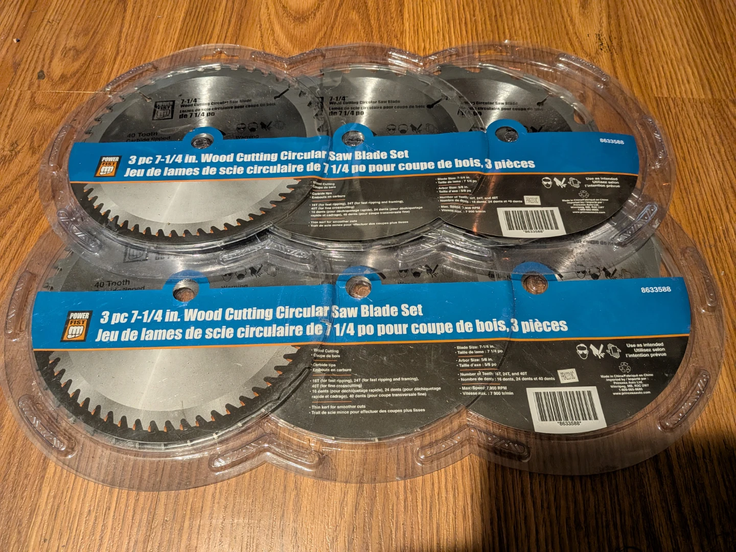 Power Fist 3 pc 7-1/4 in. Wood Cutting Circular Saw Blade Set