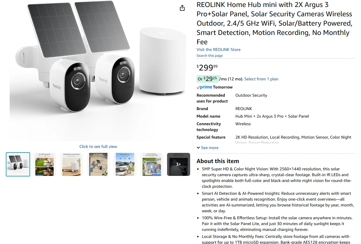 Reolink Home Hub mini with 2 Argus 3 Pro Cameras & Solar Panel - photo 2