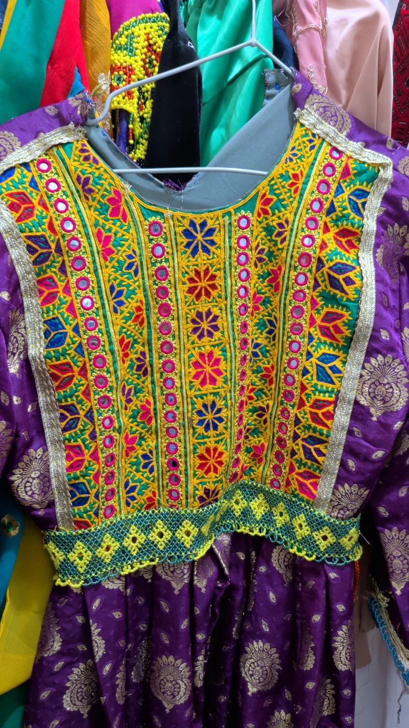 Embroidered Purple Dress with Mirror Details