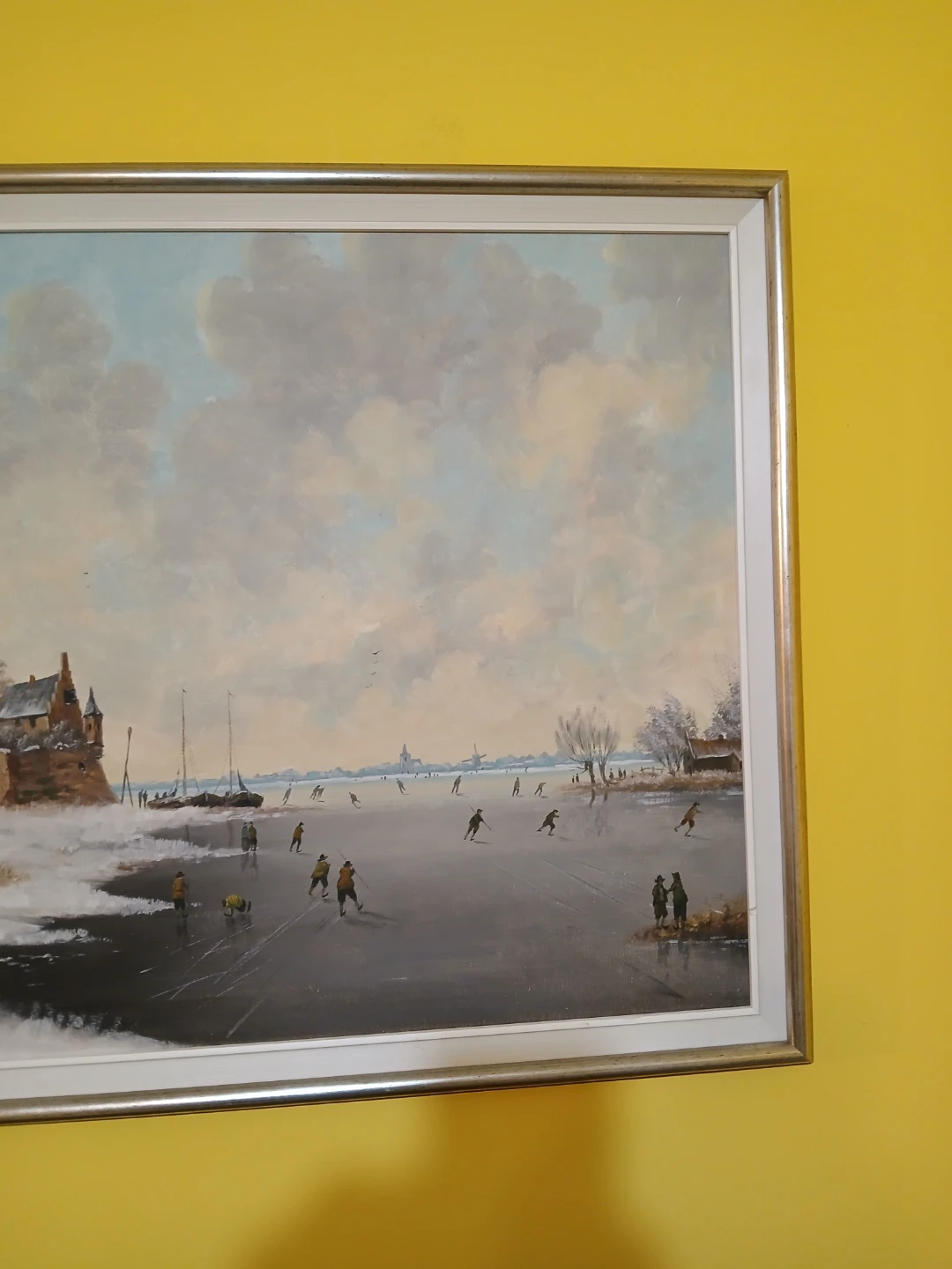 Vintage Winter Scene Oil Painting with Castle and Ice Skaters - photo 2