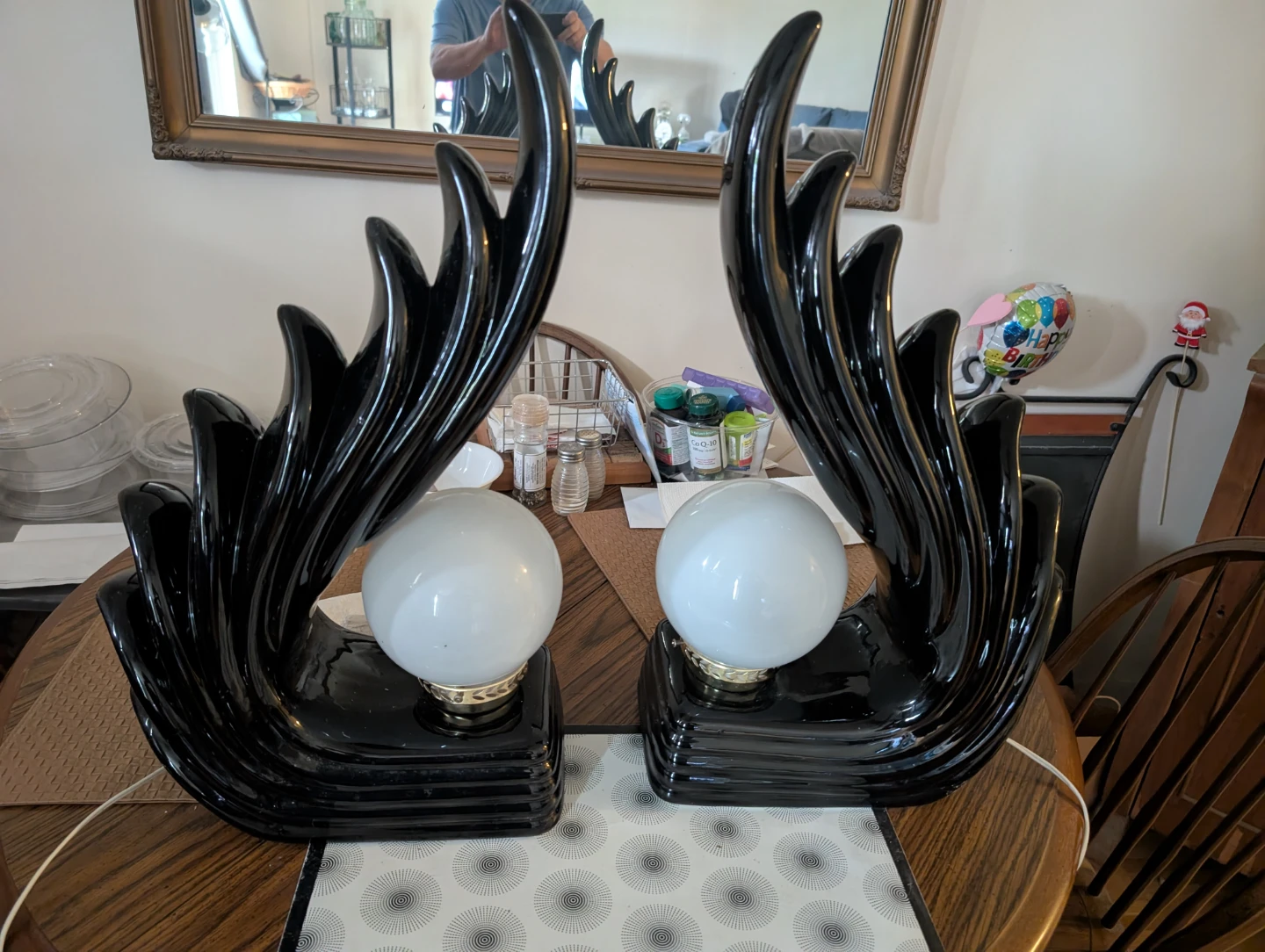 Pair of Vintage Black Art Deco Style Table Lamps - photo 4