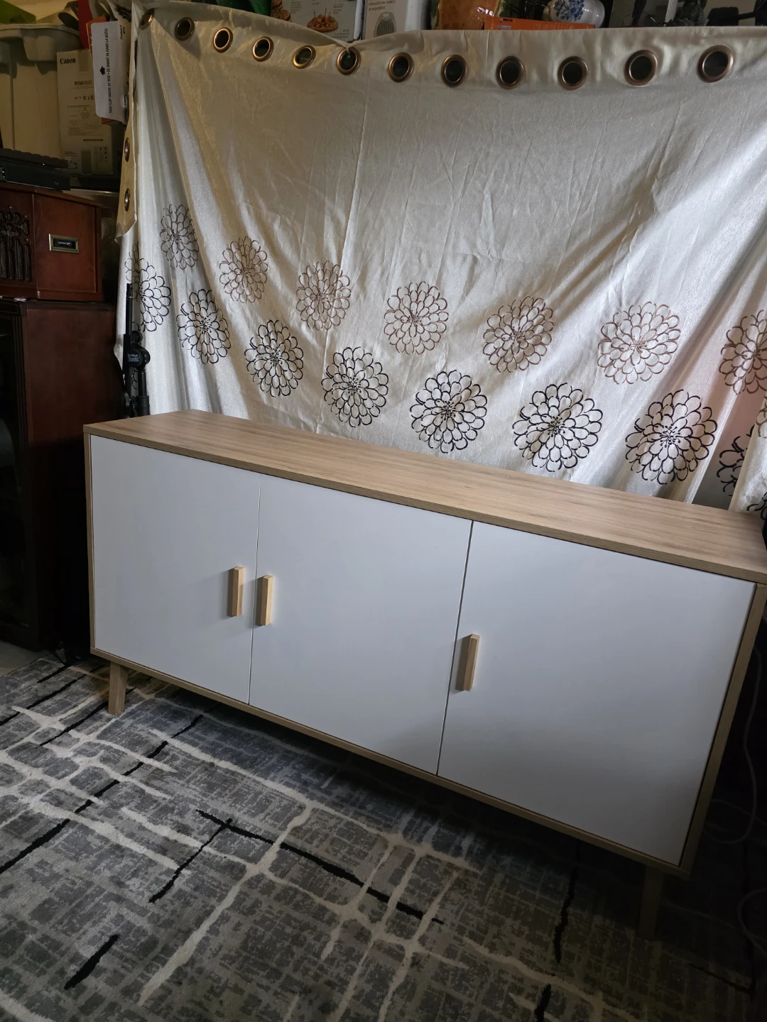 Modern 3-Door Cabinet with Wood and White Finish