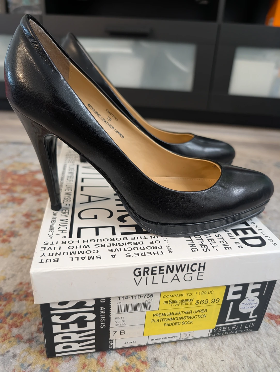 Greenwich Village Black Leather Platform Heels - Size 7 - photo 4