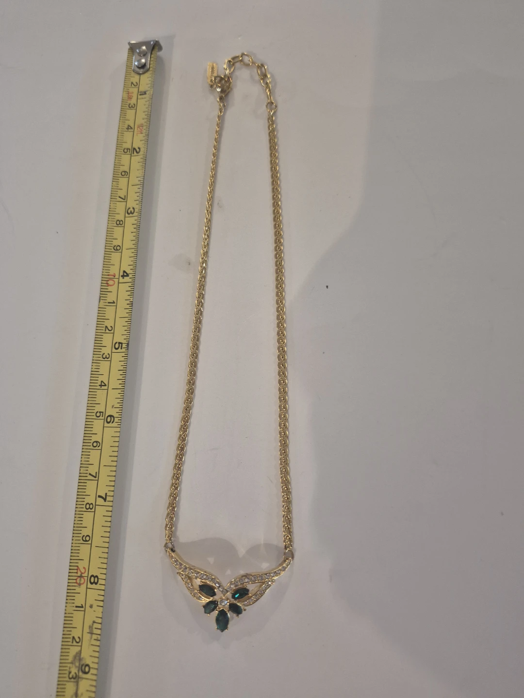 Monet Gold Tone Necklace with Green and Clear Stones