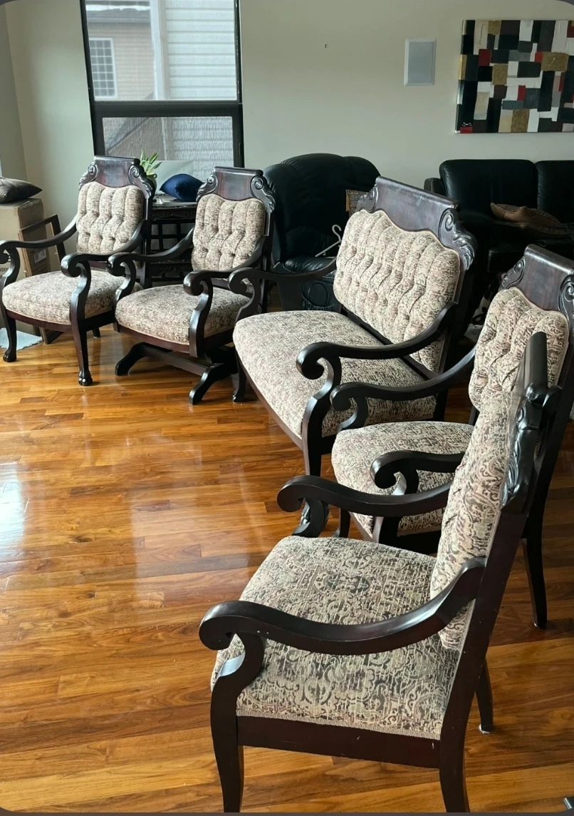 Vintage Carved Wood Armchair Set - photo 2
