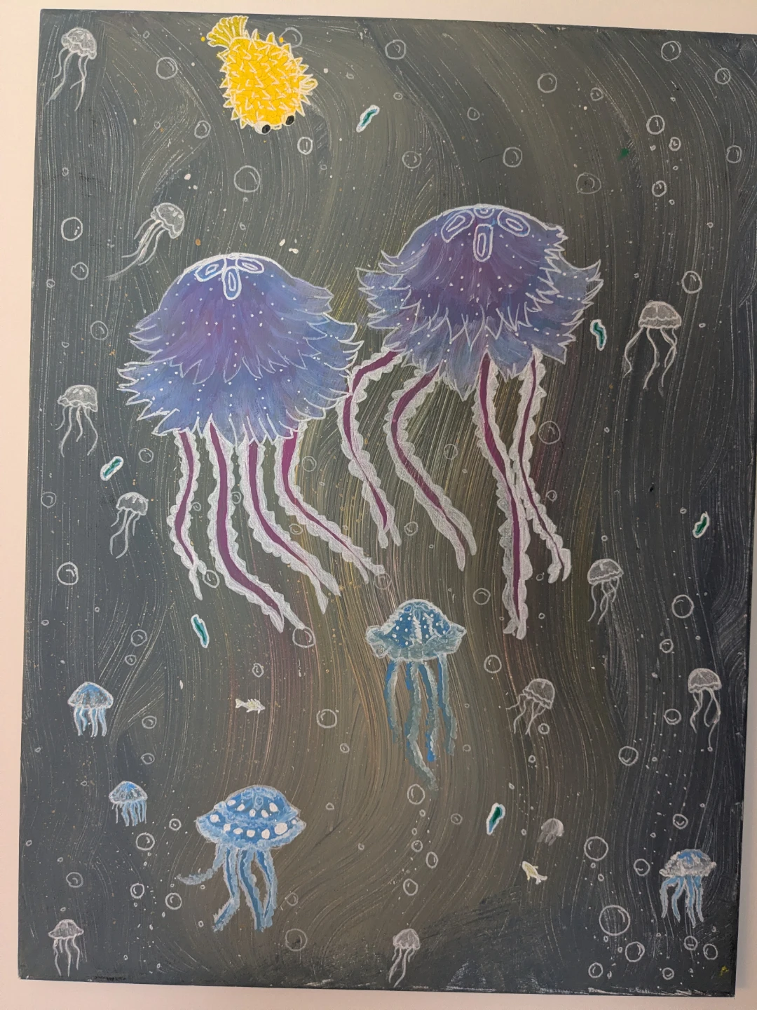 Original Jellyfish and Pufferfish Painting