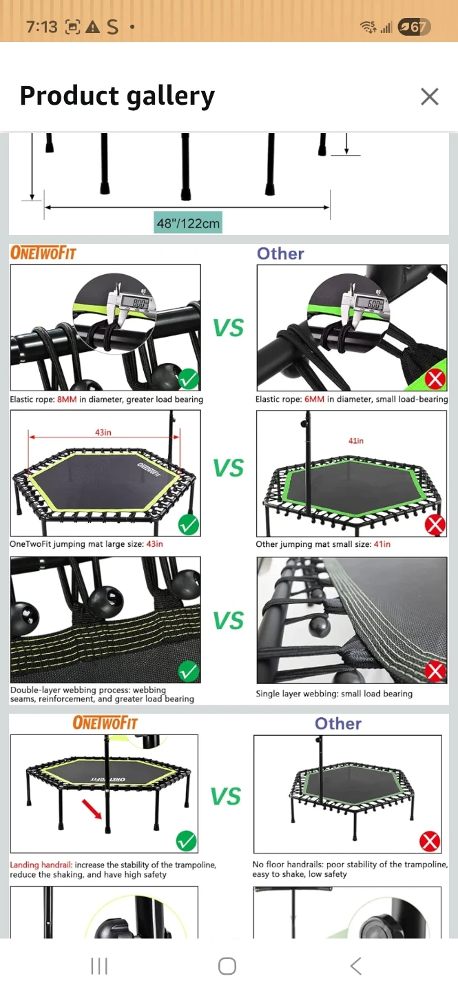 ONETWOFIT 48" Hexagon Trampoline with Adjustable Handle Bar - photo 5