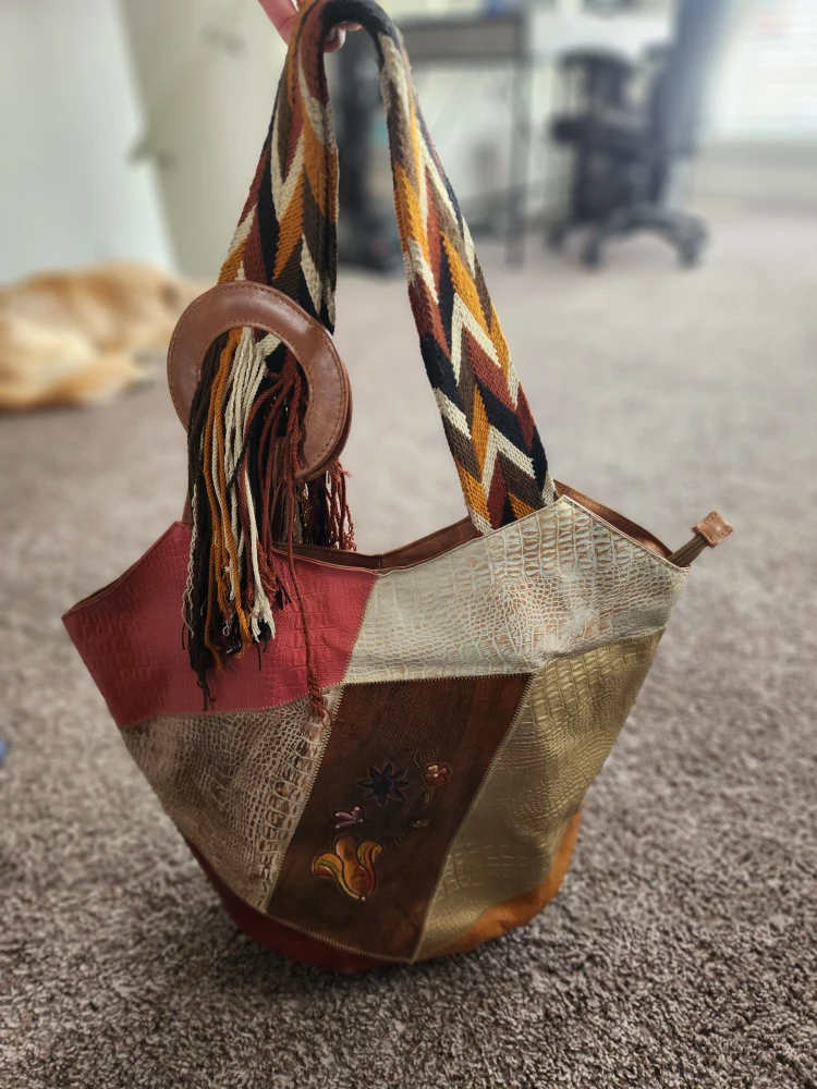 Boho Patchwork Tote Bag with Leather Accents - photo 2