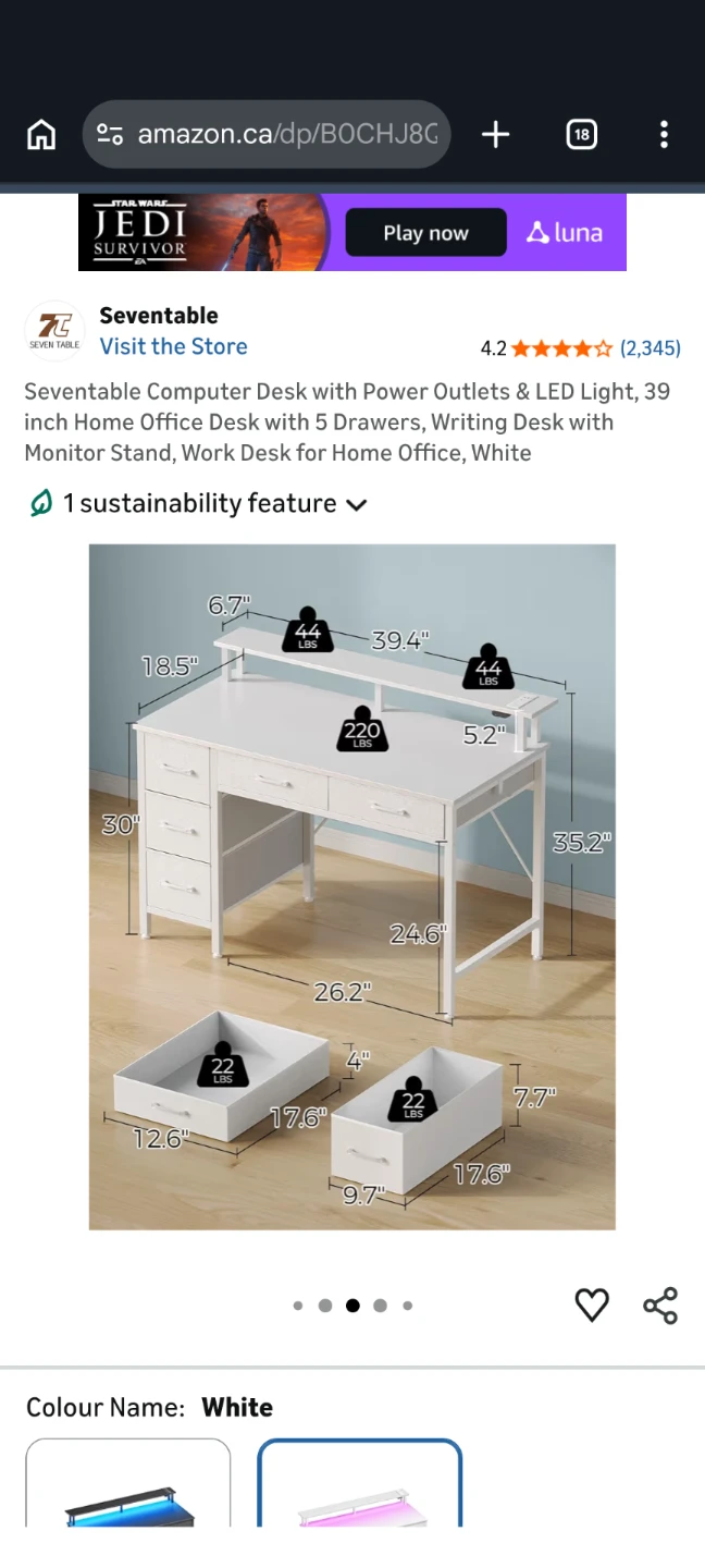 White LED desk and chair - photo 2