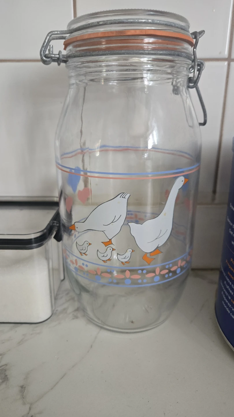 Vintage Glass Storage Jar with Goose Decal