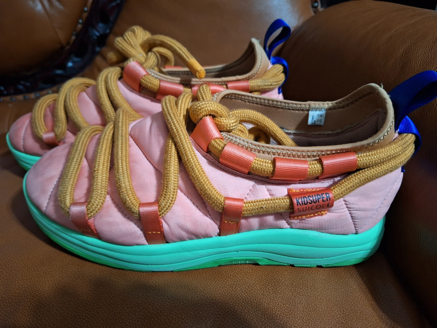 KidSuper Quilted Slip-On Sneakers Pink Green  Size 10