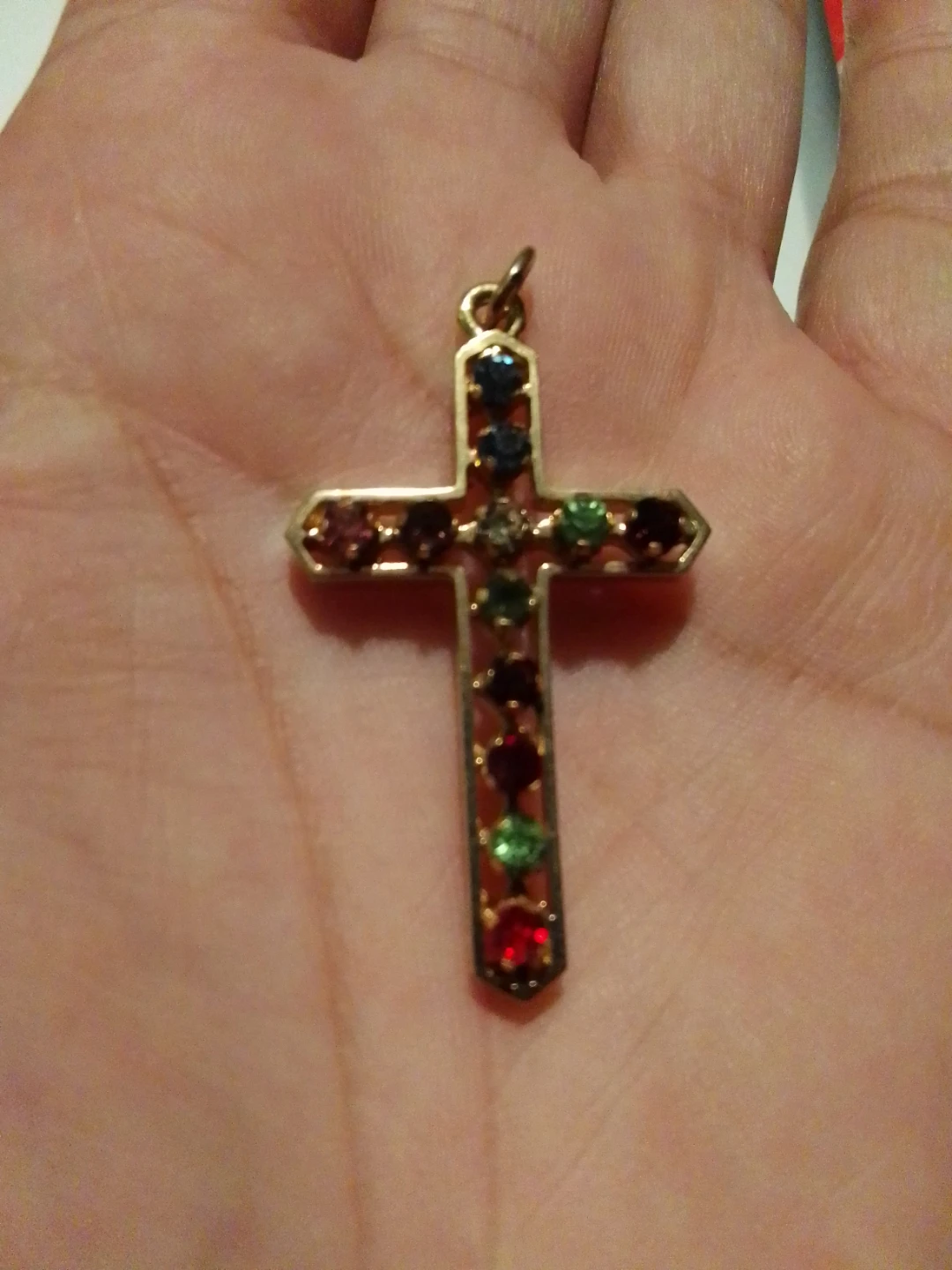 Gold-tone cross pendant with colourful gems