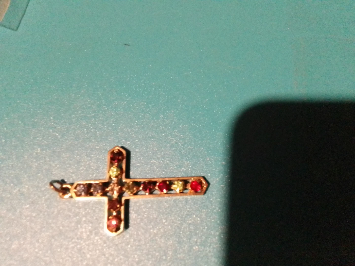 Gold-tone cross pendant with colourful gems - photo 2