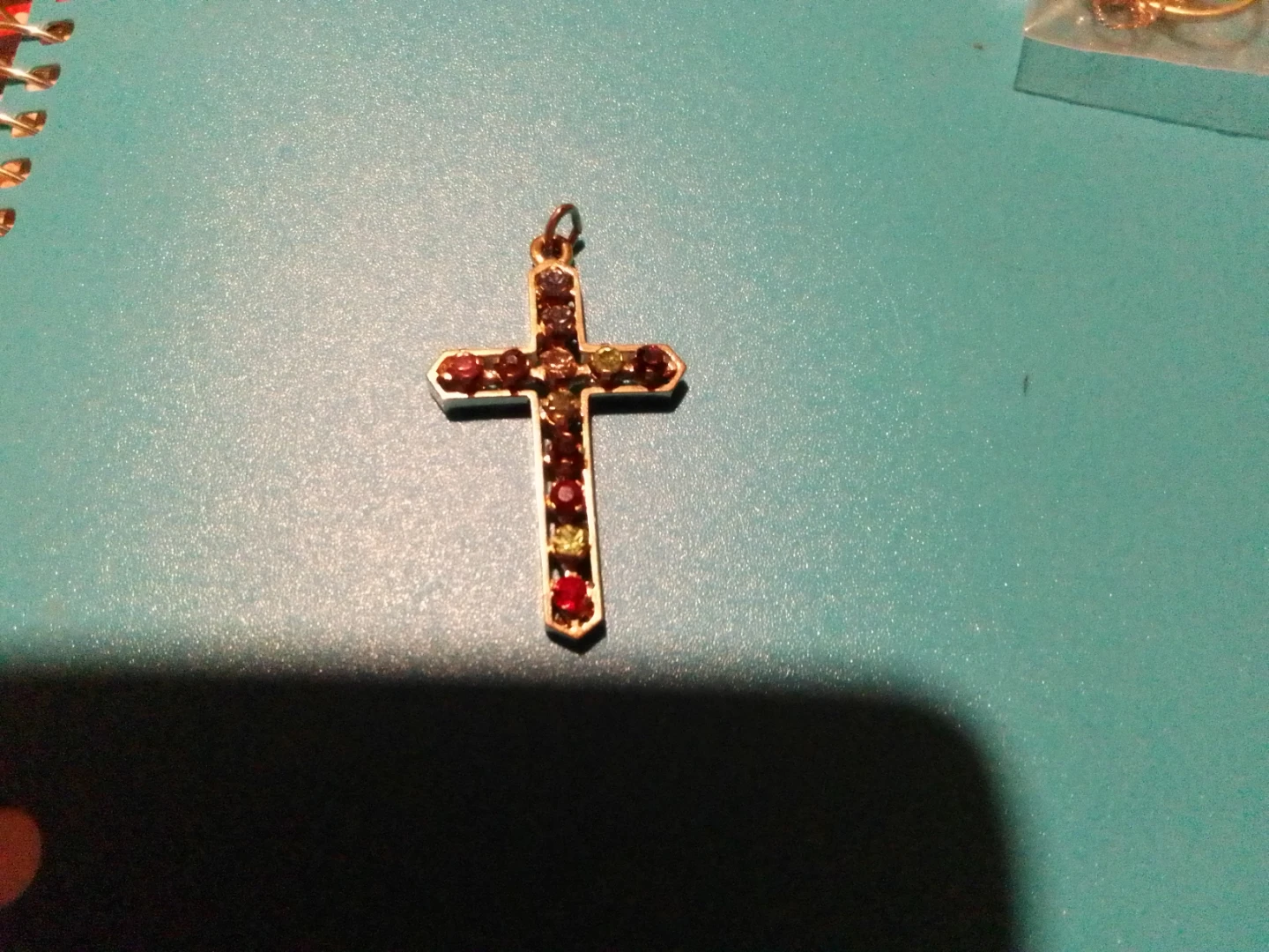Gold-tone cross pendant with colourful gems - photo 3