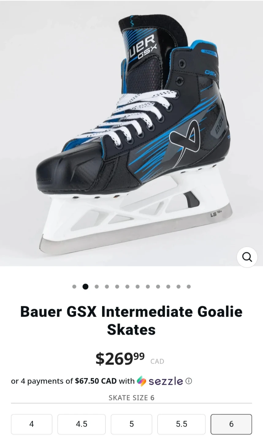 Bauer GSX Intermediate Goalie Skates Size 6 D