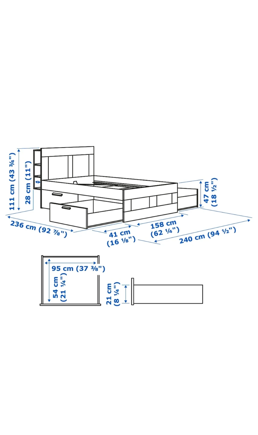 Queen size bed BRIMNES with storage & headboard, white - photo 2