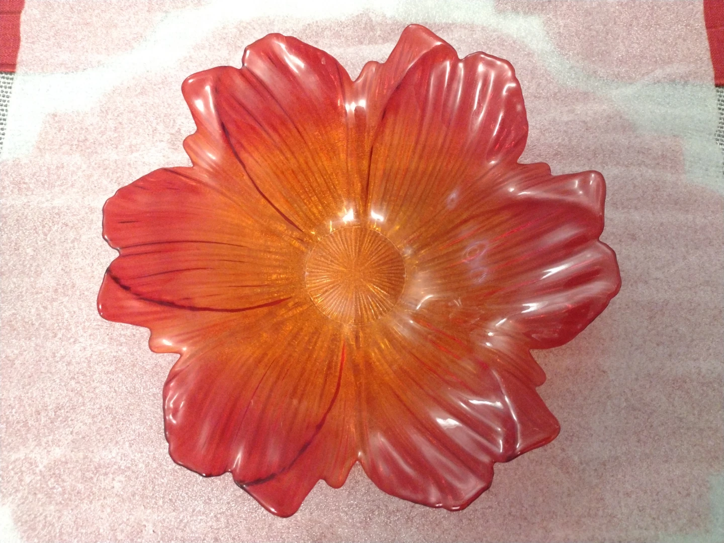 Orange and Red Glass Flower Dish - photo 3
