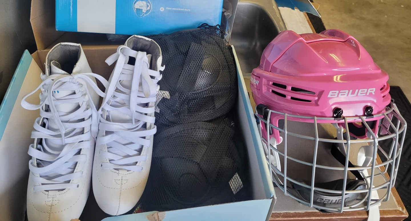 Bauer Hockey Helmet and White Ice Skates - photo 2