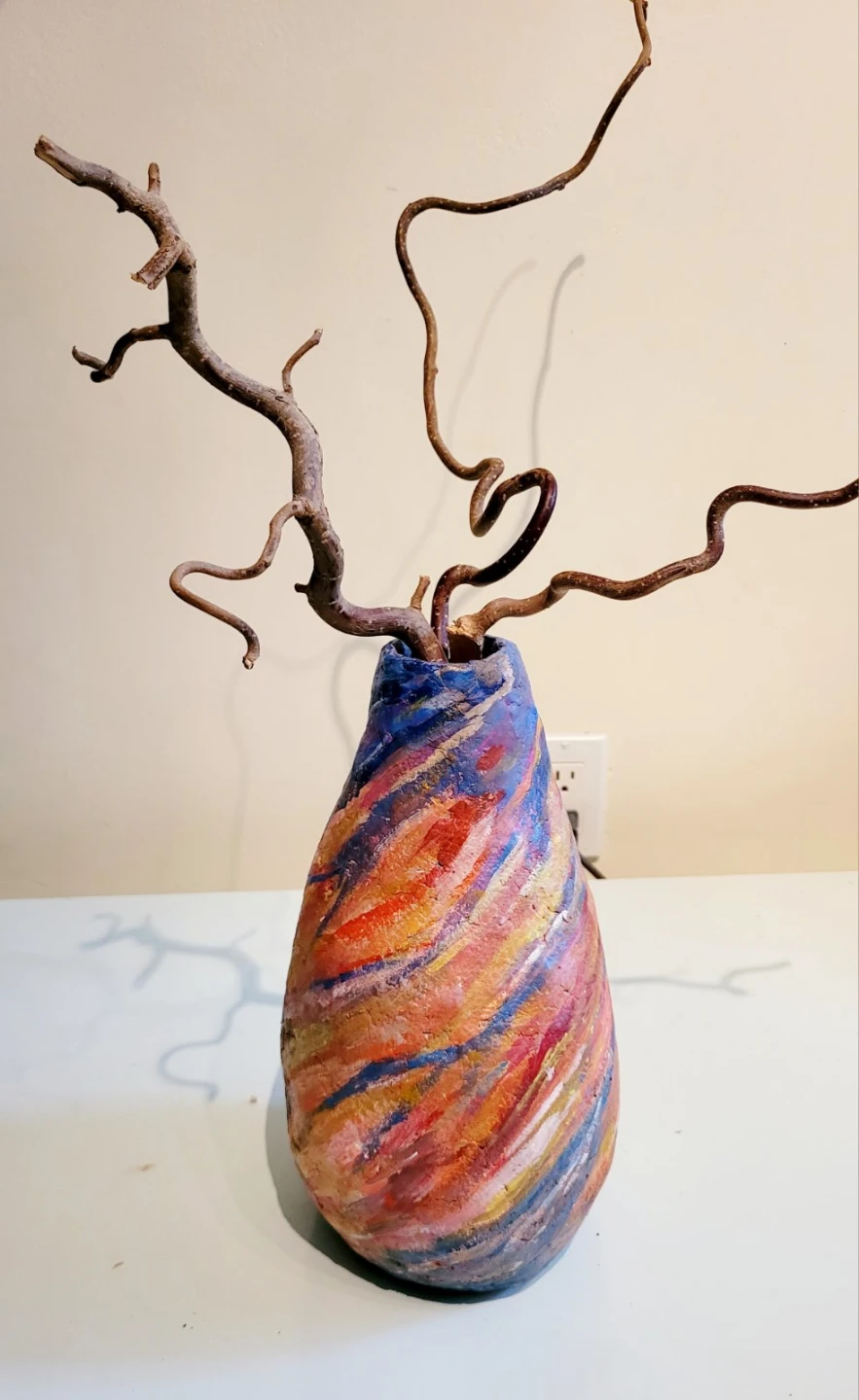 Hand-painted paper clay  Vase with Twig Decor - photo 5