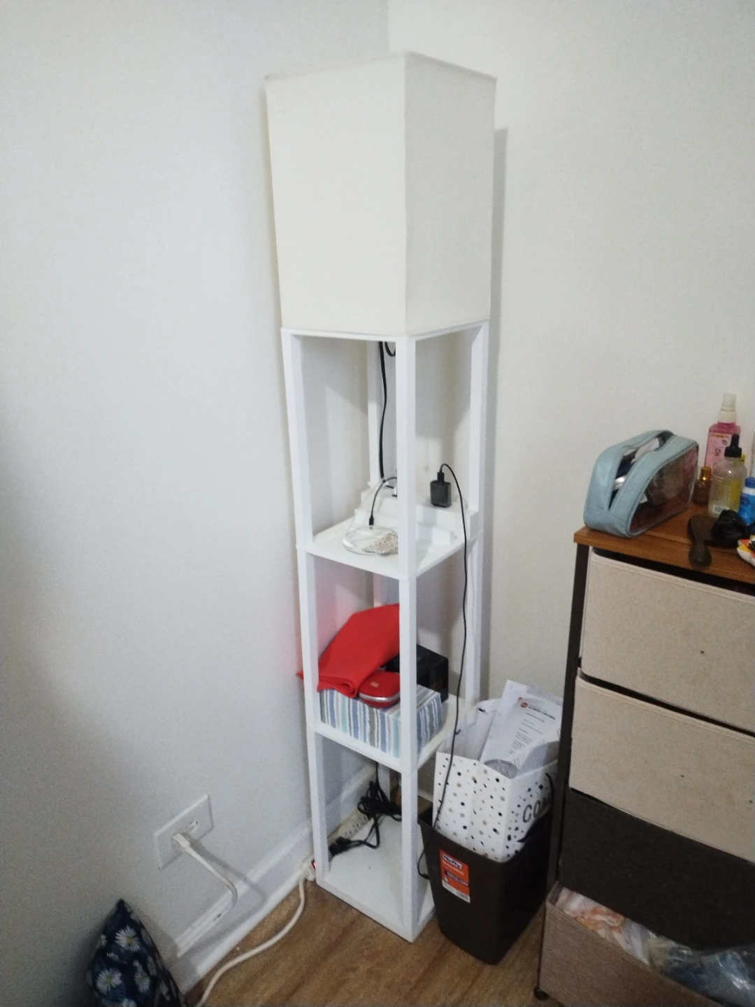 White Square 3 Shade Floor Lamp with 2usb and 1 power point