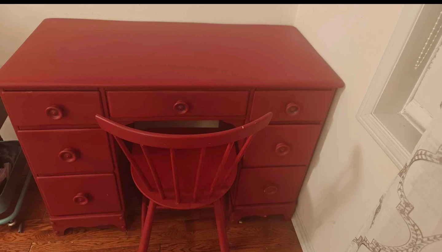 Red Vanity Desk with Chair