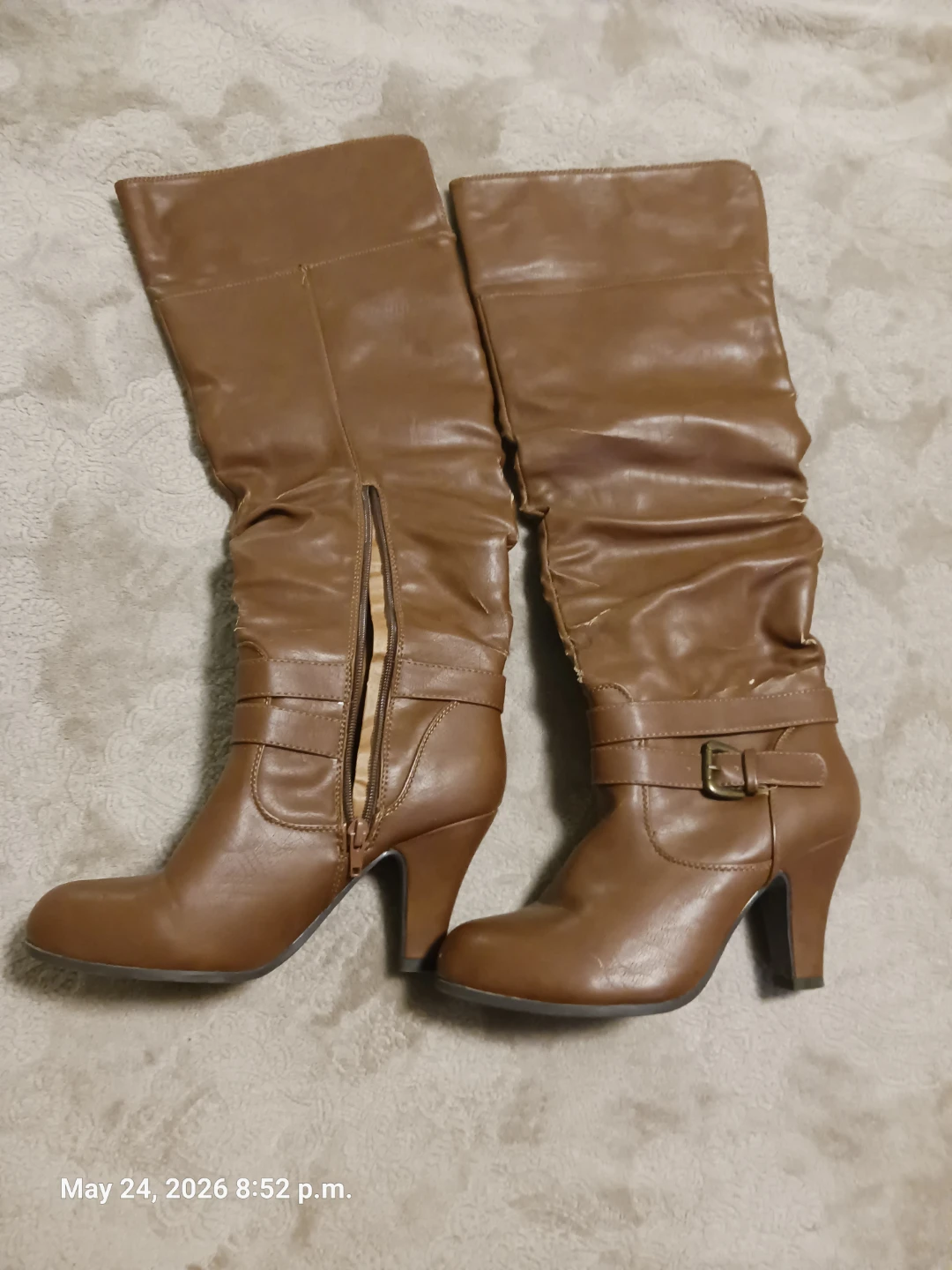 Brown Knee-High Heeled Boots - Size 8.5
