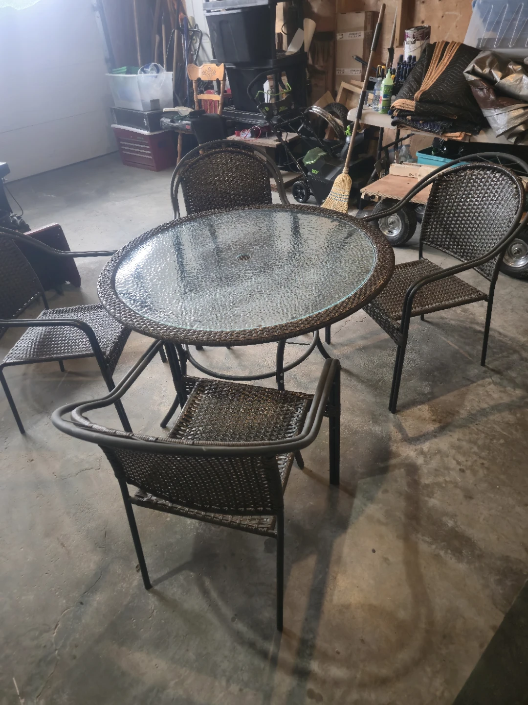 Wicker Patio Dining Set with Glass Table and 4 Chairs