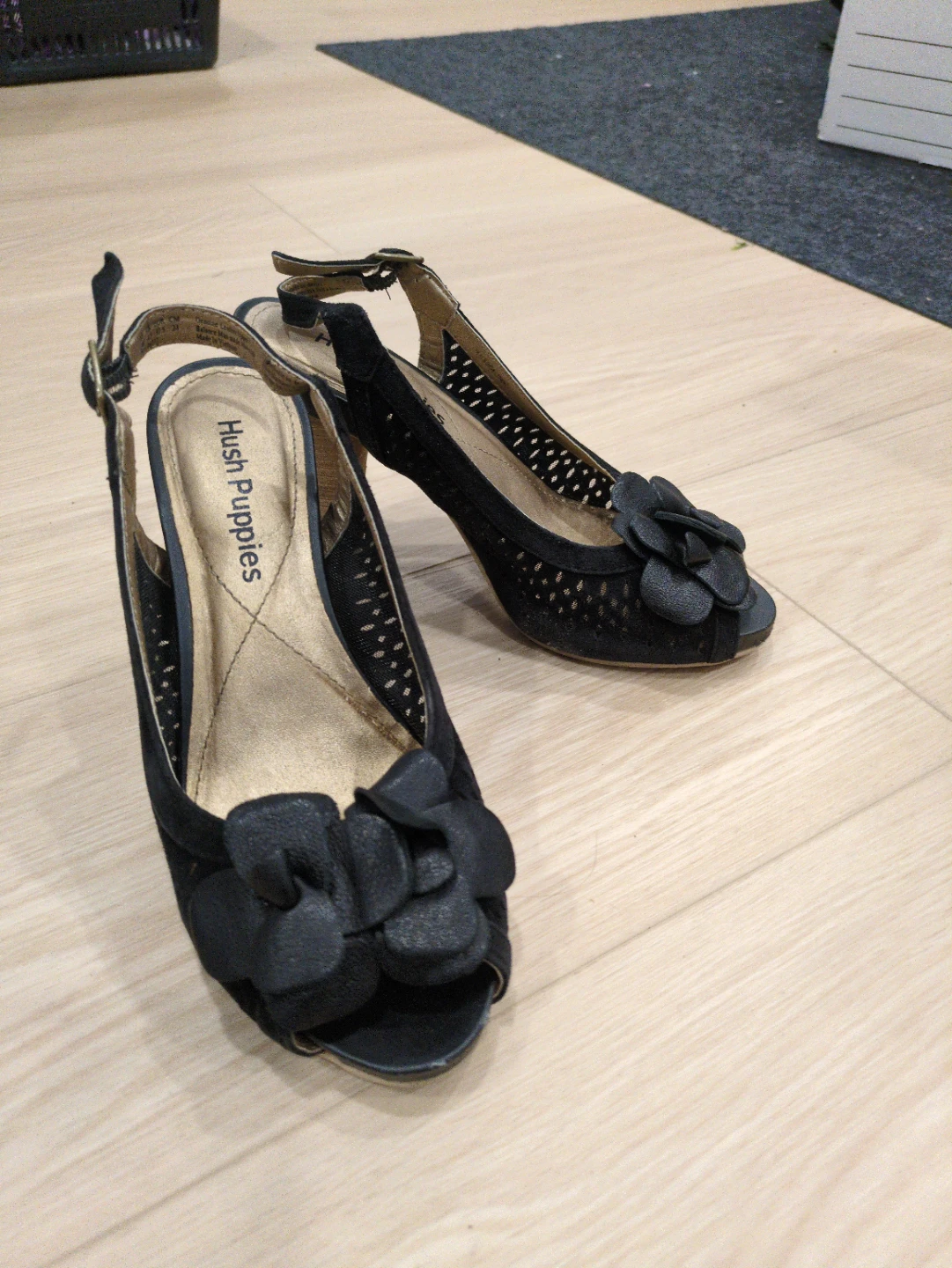 3" Hush Puppies Black Peep-Toe Slingback