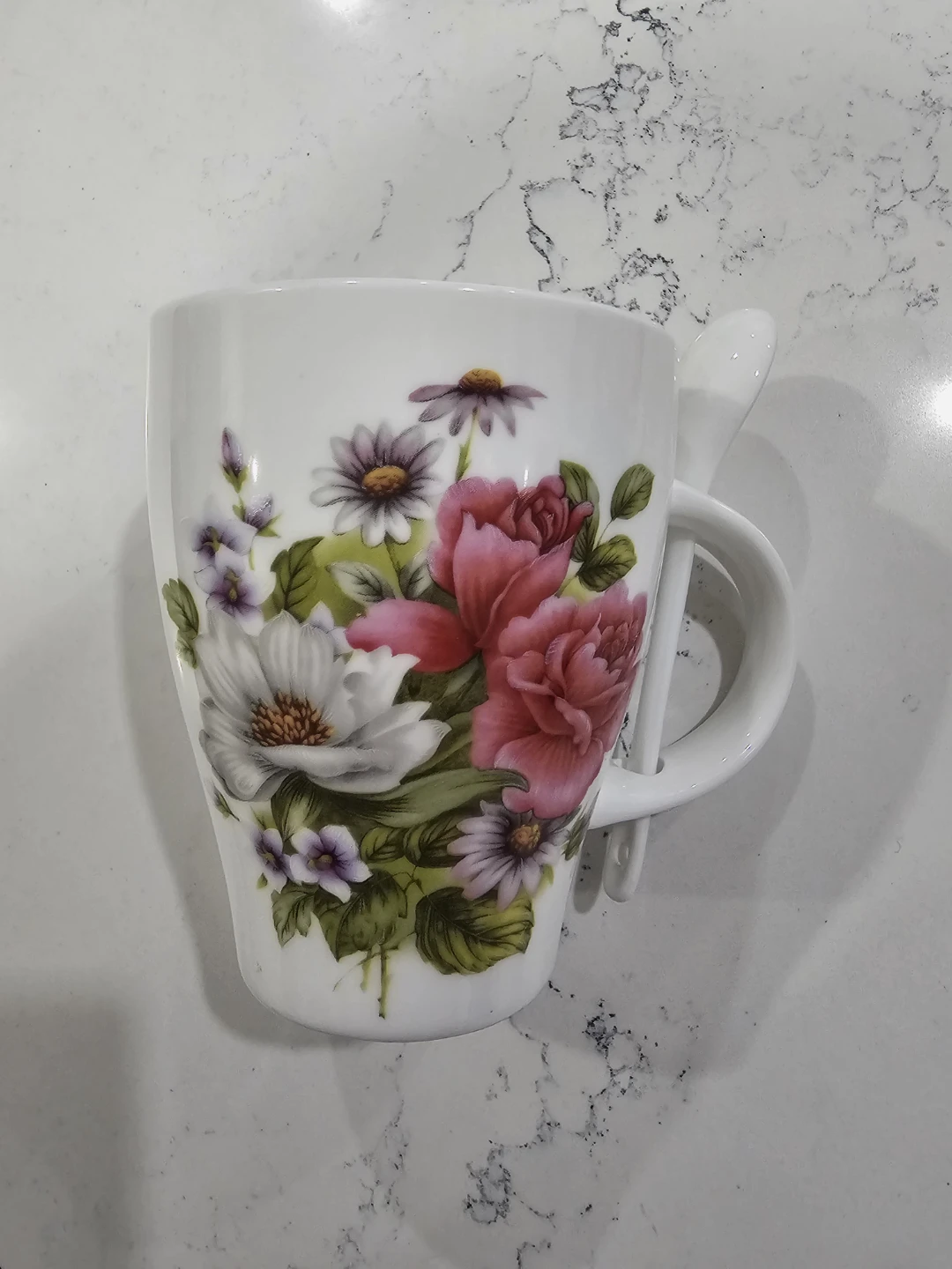 Adeline Porcelain Floral Mug with Spoon