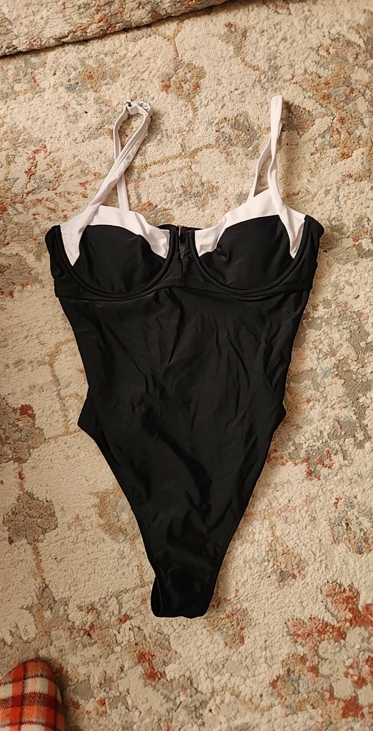 New Women's Black and White One-Piece Swimsuit