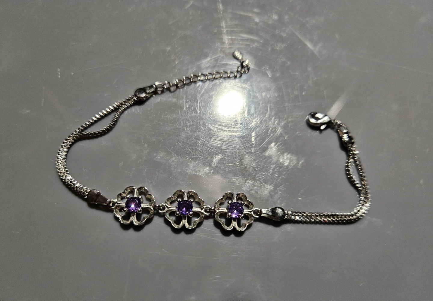 Silver-tone Bracelet with Purple Gems
