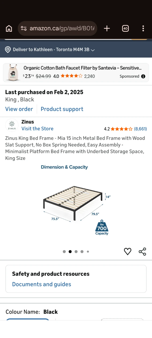 Zinus King Bed Frame - Black Metal with Wood Slat