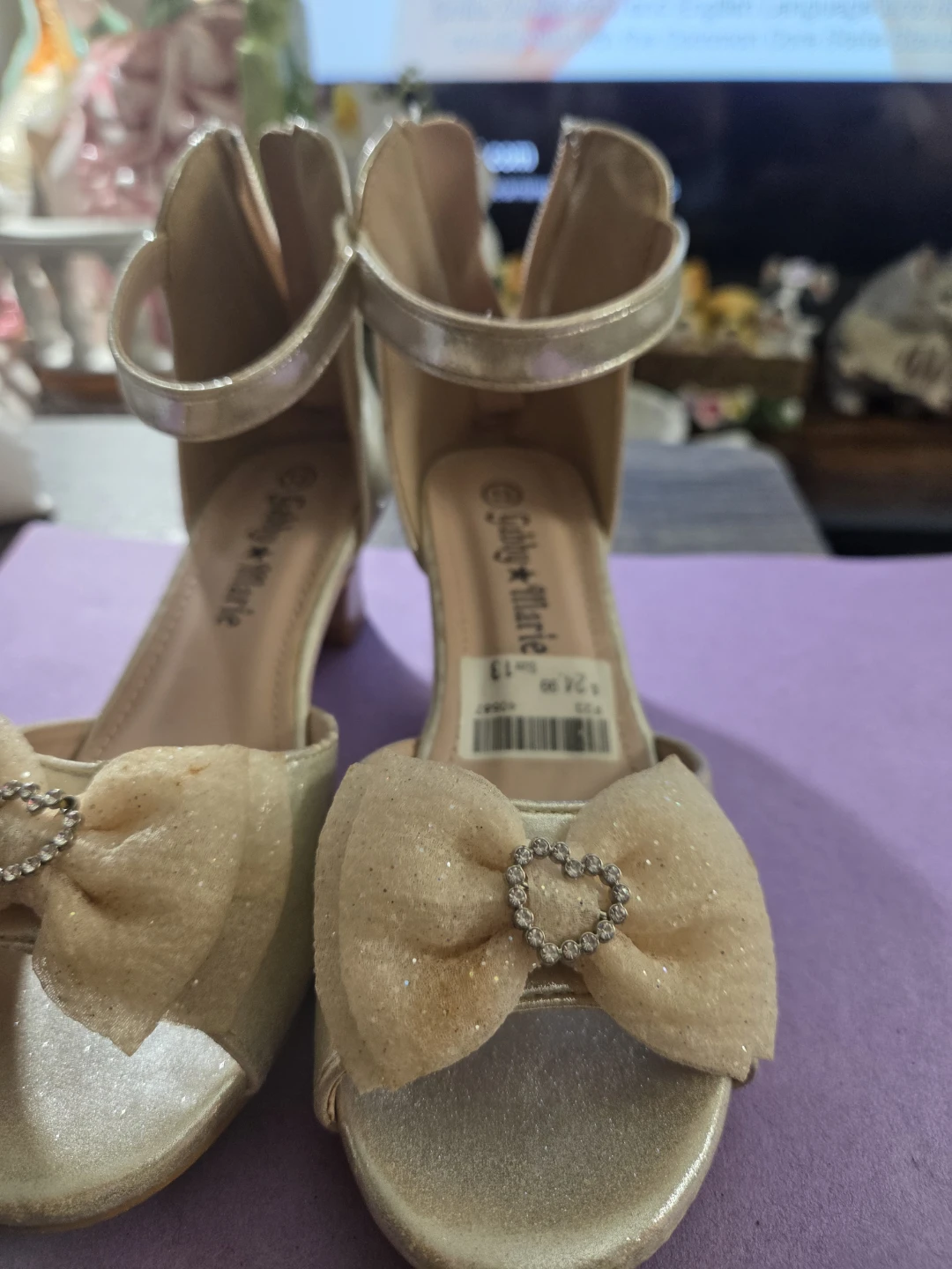 Gabby & Marie Gold Glitter Bow Heels - Size 13