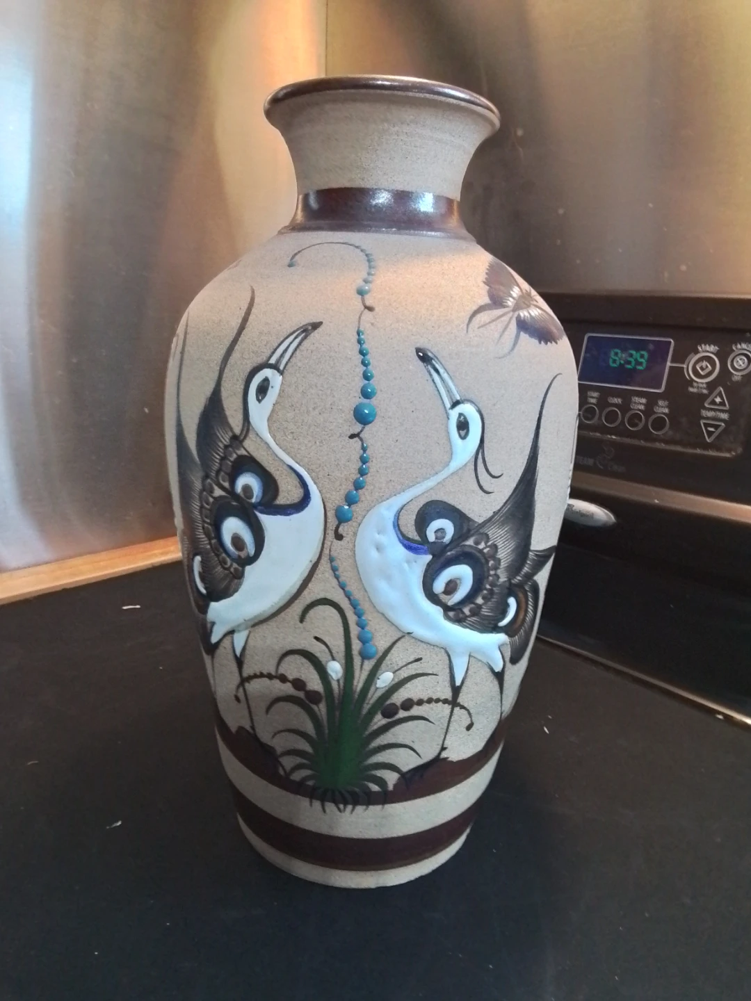 vintage Mexican folk art Vase by TACAT MEXICO, 13x6"
