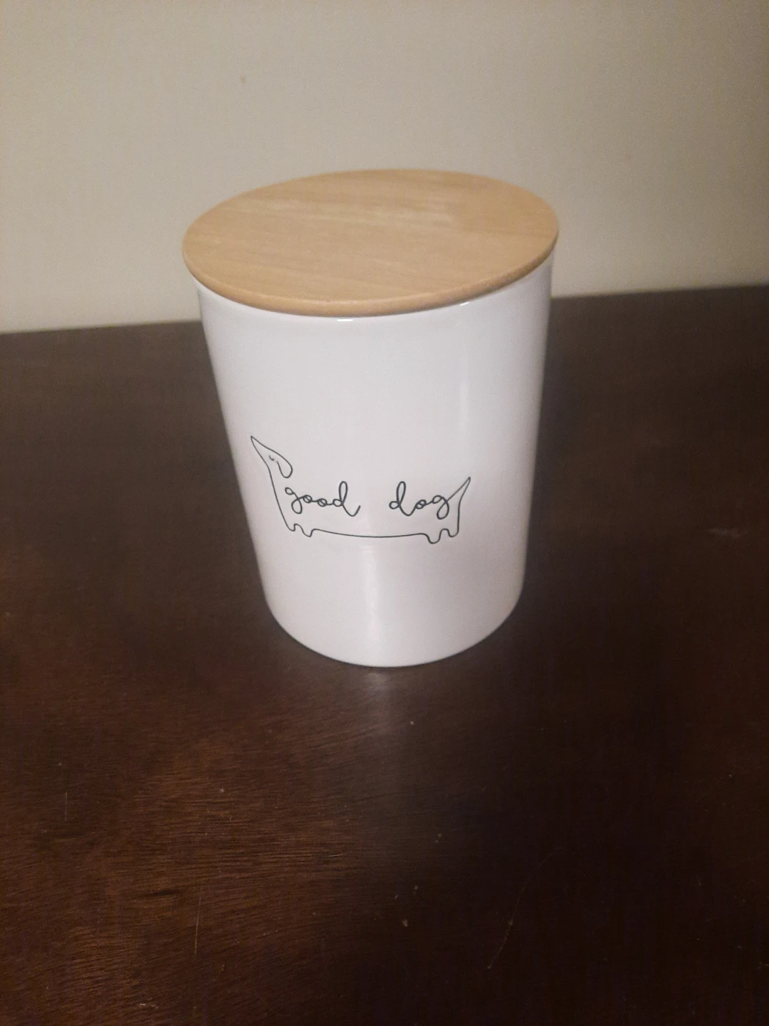White "good dog" ceramic jar with lid