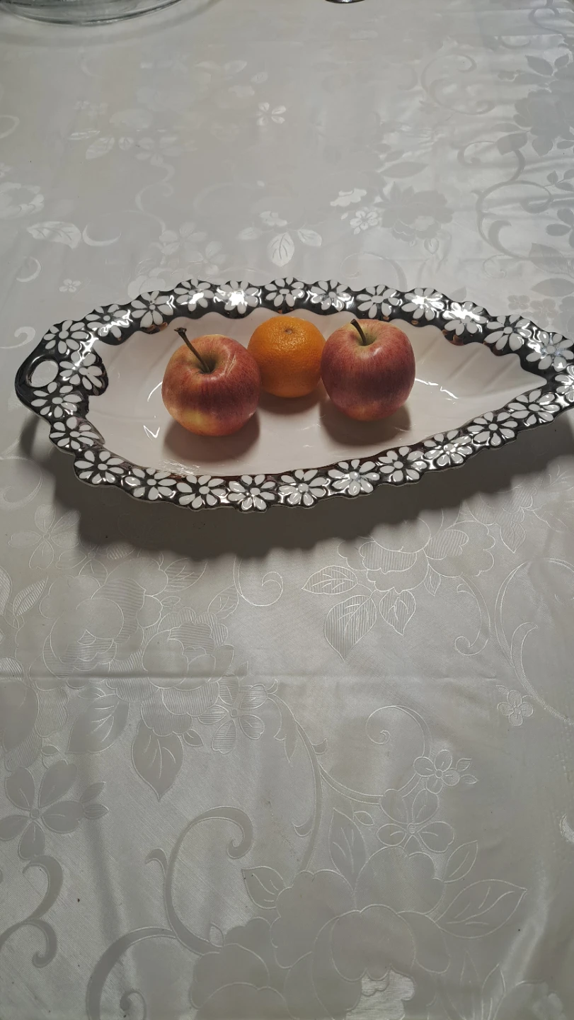 Leaf-shaped serving dish with floral trim - photo 5
