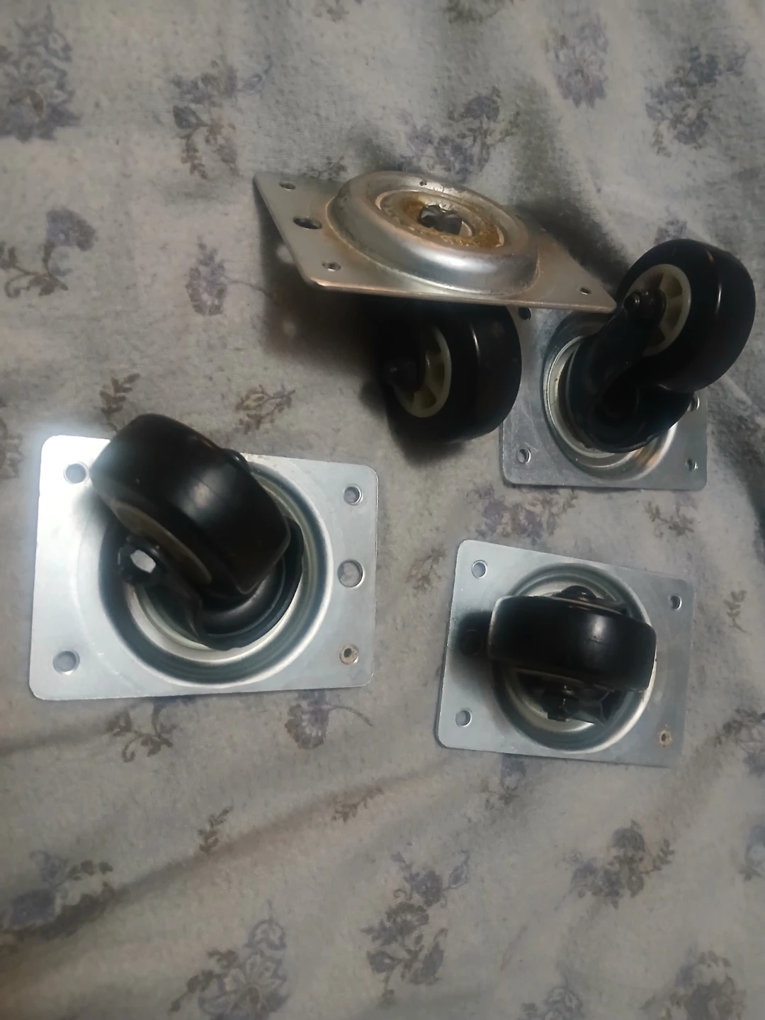 Set of 4 Black Swivel Caster Wheels with Mounting Plates