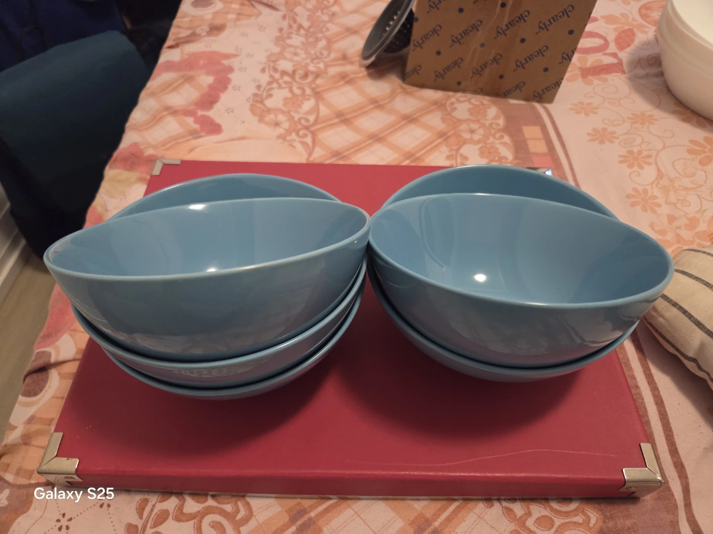 Set of 6 Light Blue Ceramic Bowls