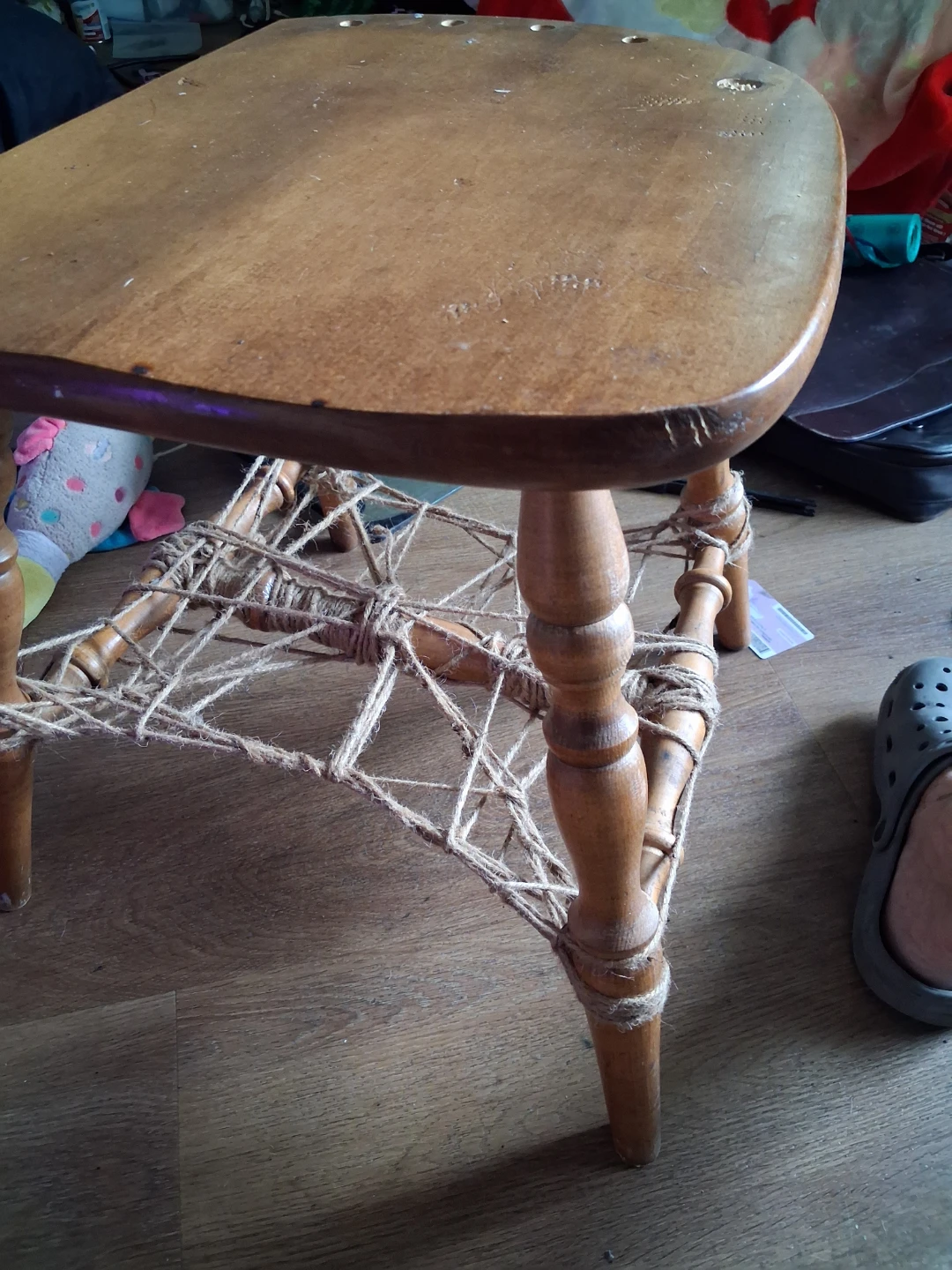 Wooden Stool with Rope Detailing