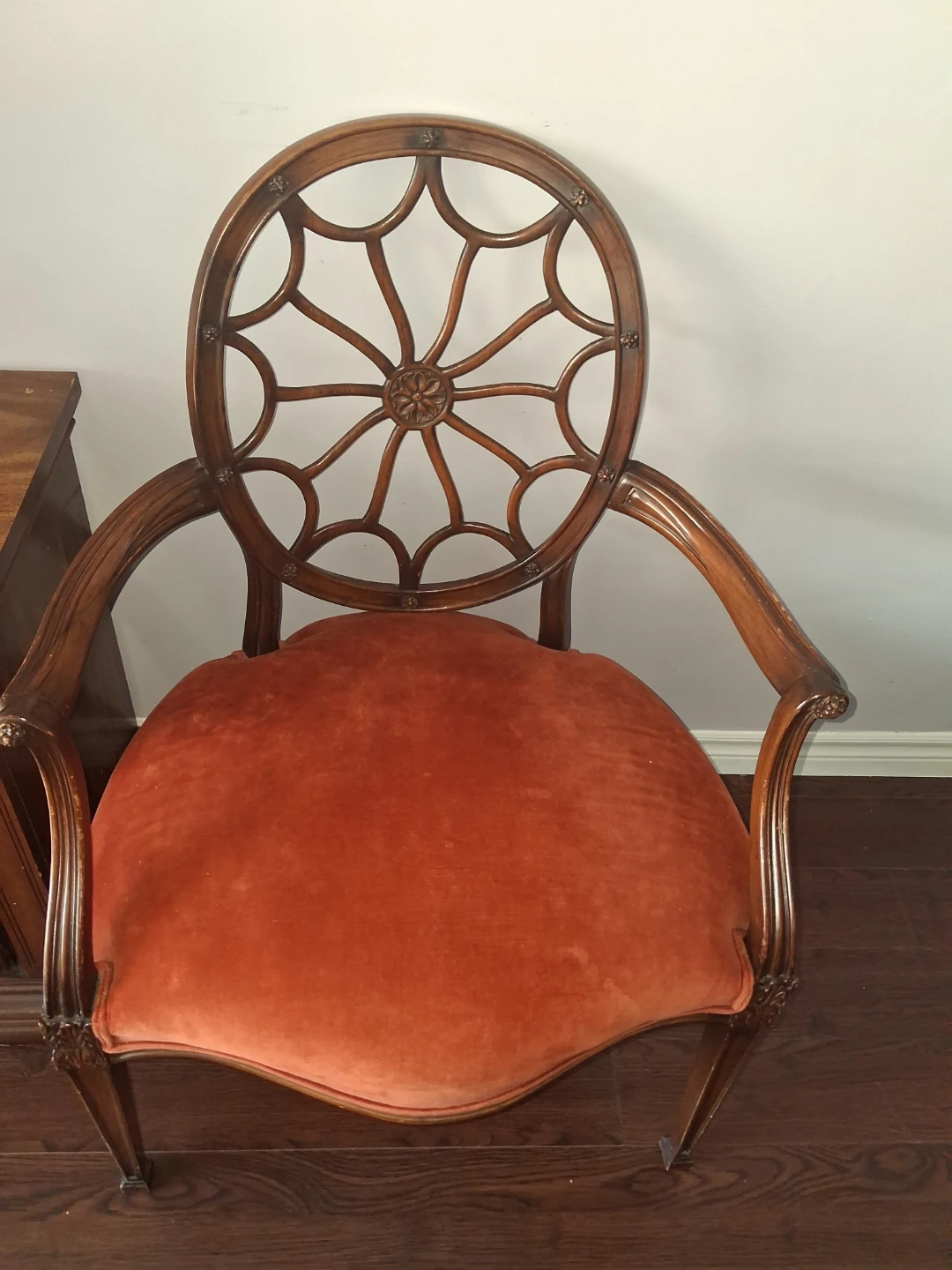 Antique Occasional Chair with Orange Velvet Seat