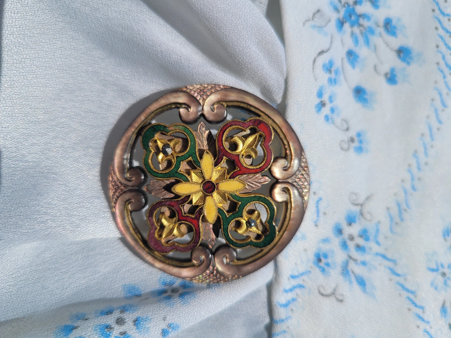 1920s Enamel Painter Button With Mother of Pearl